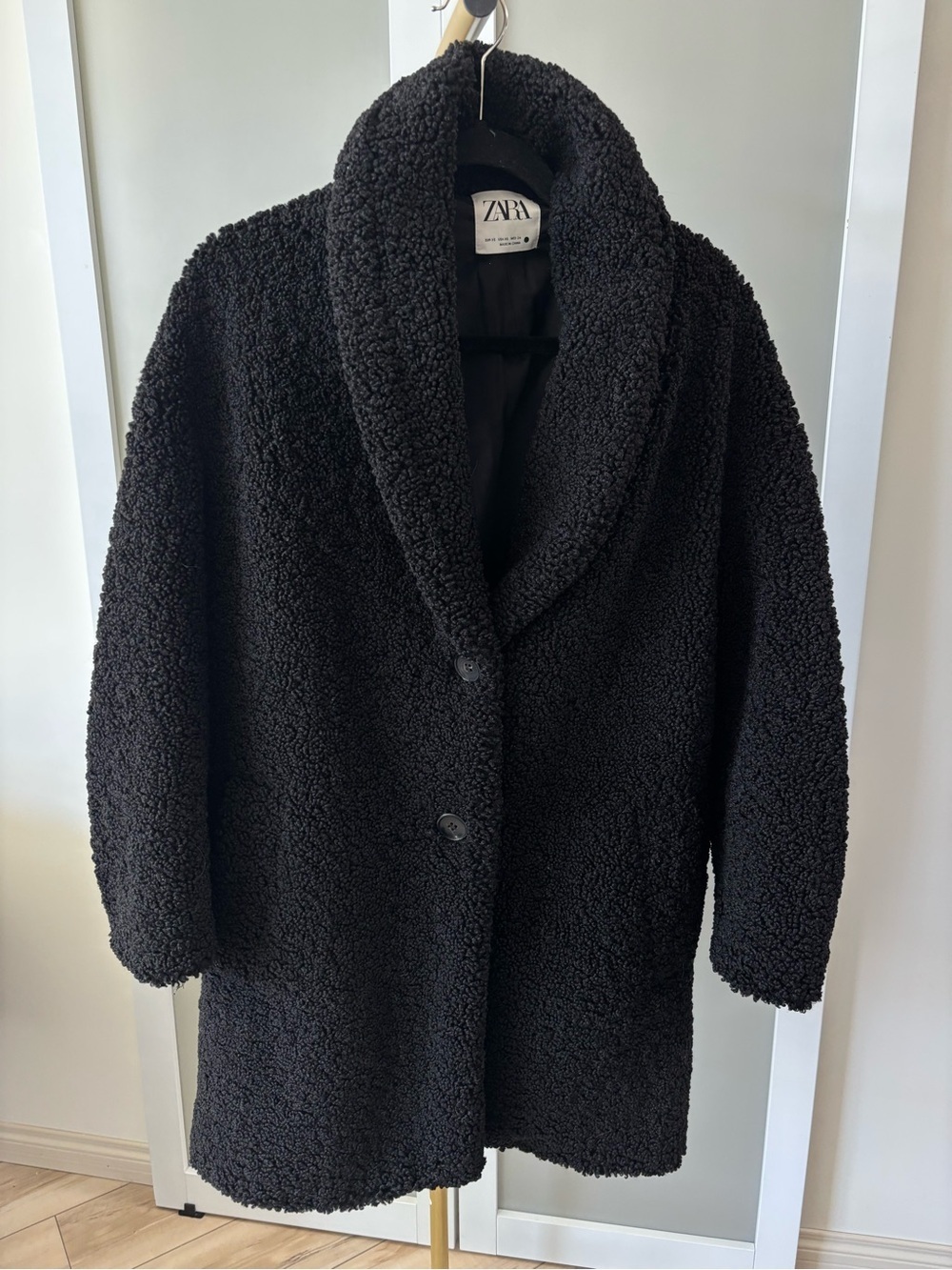 Zara Black Teddy Coat with Shawl Collar